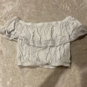 off the shoulder white fairy-core crop top